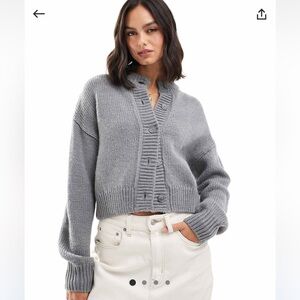 ASOS DESIGN crop crew neck cardigan in gray
